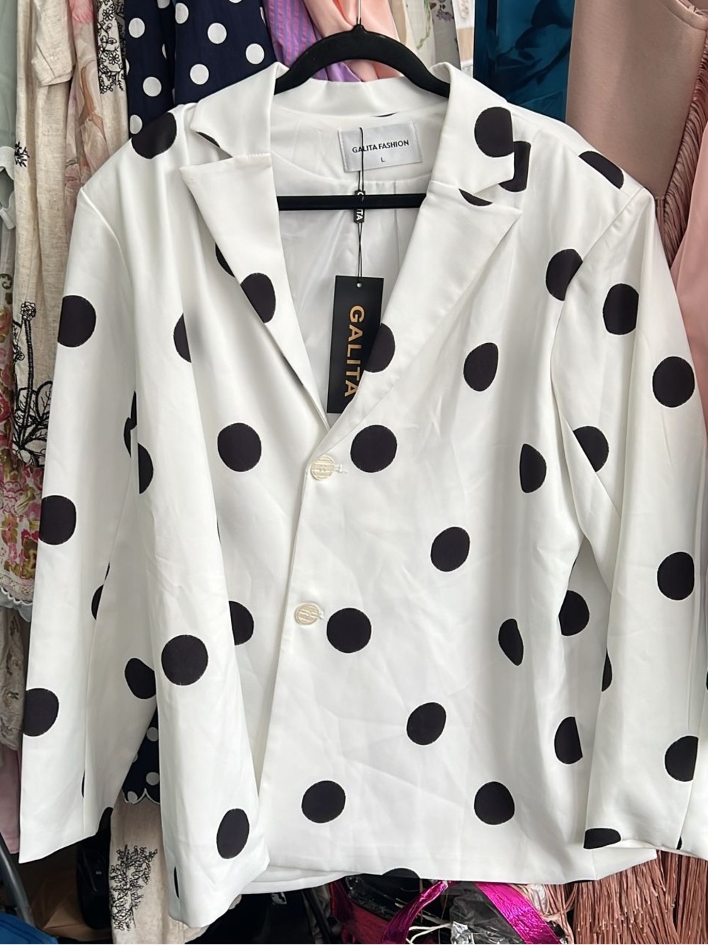 Galita Fashion Women's White Polka Dot Blazer.